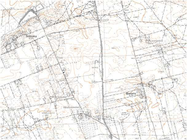 Fragment niestandardowej mapy topograficznej 1:10 000 układ 1965 (przykład)