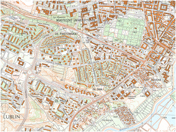 Fragment niestandardowej mapy topograficznej 1:10 000 układ 1992 (przykład)