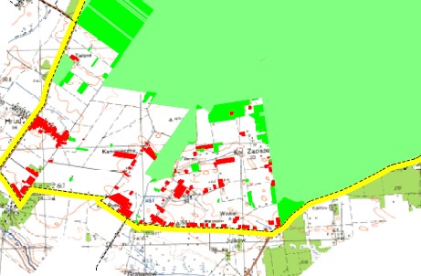 Fragment mapy tematycznej Obwody Łowieckie Województwa Lubelskiego – wersja ze szrafurą (przykład)