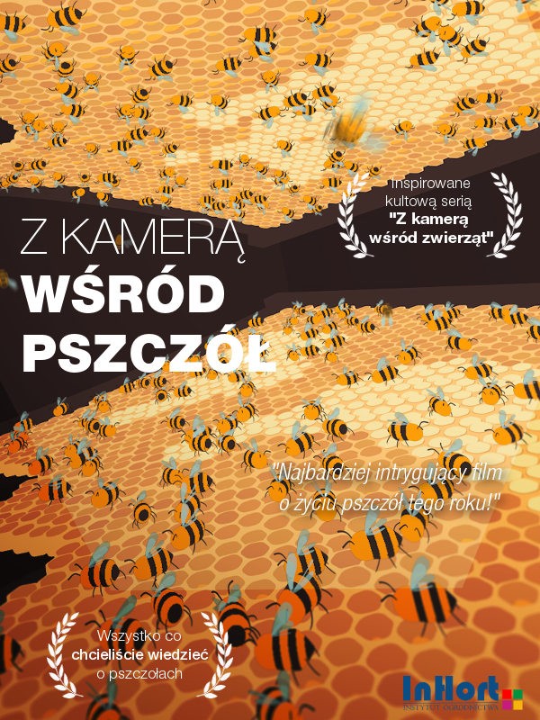 plakat przedstawiający serię filmową z kamerą wśród pszczół