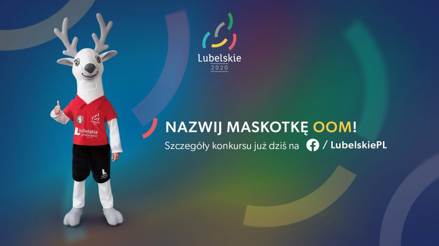 grafika przedstawia po lewej zdjęcie maskotki OOM, na środku powyżej logo wydarzenia. poniżej napis nazwij maskotkę OOM! Szczegóły konkursu już dziś na facebook lubelskiePL