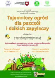 Plakat konkursu Tajemniczy ogród dla pszczół i dzikich zapylaczy