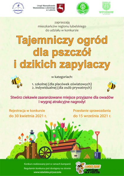 Plakat konkursu Tajemniczy ogród dla pszczół i dzikich zapylaczy