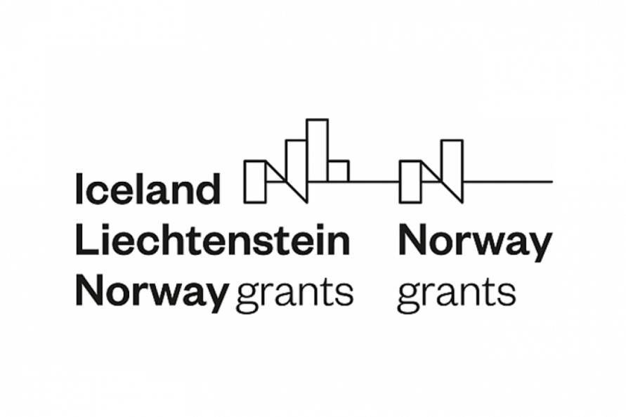 Logo programu po lewej stronie napis: Iceland Liechtenstein Norway grants i po lewej stronie Norway grants oraz wzory geometryczne nad napisami