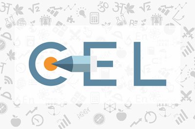 Logotyp programu przedstawiający napis CEL z obrazkiem ołówka trzymanego poziomo pomiędzy literą C a E