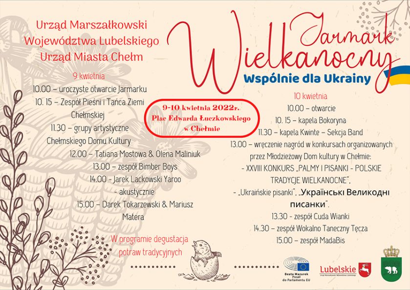 Plakat wydarzenia Jarmark Wielkanocny z programem koncertów i konkursów