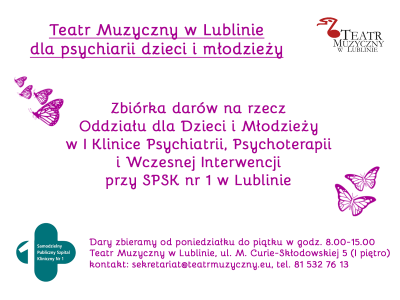 Plakat z informacją o zbiórce darów dla szpitala psychiatrycznego
