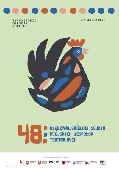 kolorowy kogut napis 48 Międzywojewódzki Sejmik Wiejskich Zespołów Teatralnych