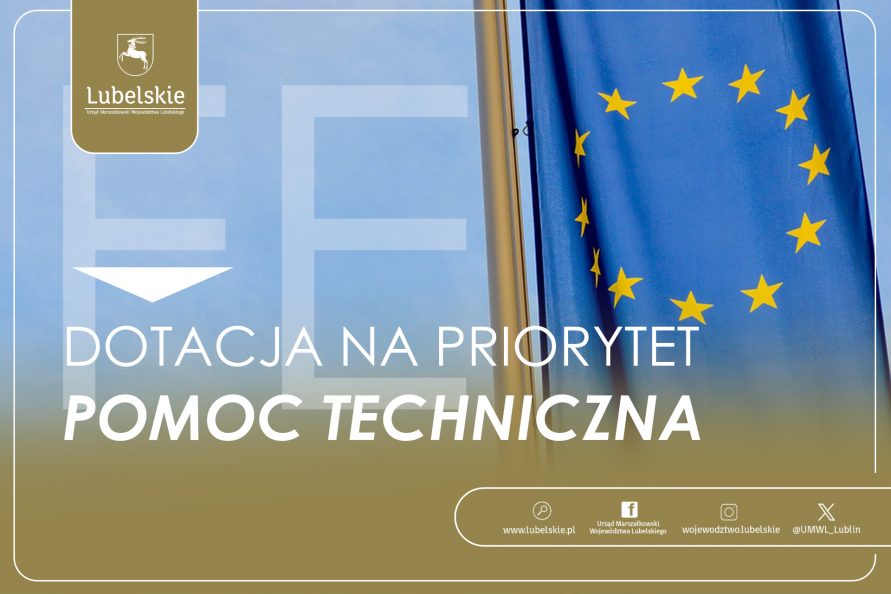 Flaga UE i napis Dotacja na priorytet Pomoc Techniczna