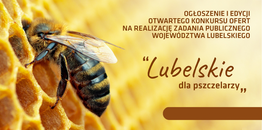 Pszczoła na węzie i napis ogłoszenie pierwszej edycji otwartego konkursu ofert na realizację zadania publicznego województwa lubelskiego