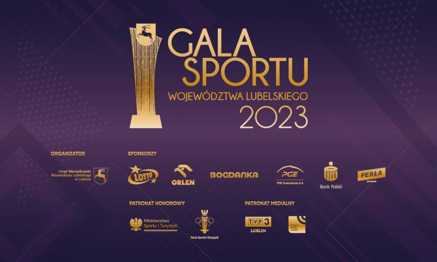 Grafika do wydarzenia Gala Sportu 2023 wraz z logotypami sponsorów wydarzenia
