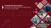Zdjęcia z róznych inwestycji w formie kolażu i napis Podsumowanie kadencji Zarządu Województwa Lubelskiego 2018-2023