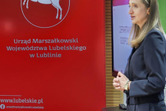 Pani Dyrektor Departamentu Gospodarki prezentuje możliwości współpracy Instytucji Otoczenia Biznesu z UMWL .
