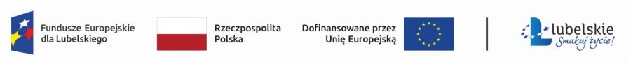 Baner zawierający logotyp funduszy europejskich, flagę polską, flagę UE i logotyp Lubelskie smakuj życie
