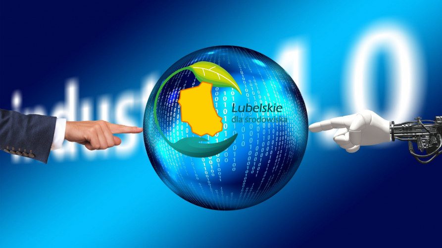 Zdjęcie przedstawiające wyciągniętą ludzką dłoń oraz wyciągniętą dłoń sztucznej inteligencji