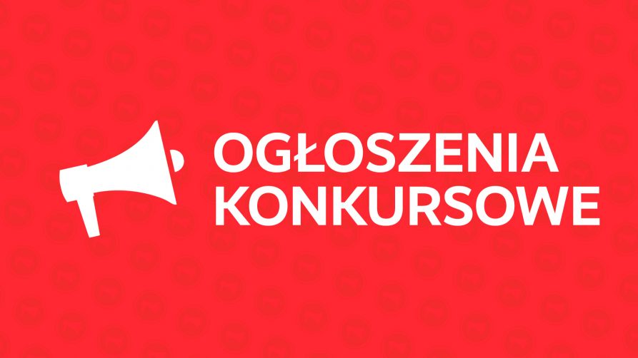 napis ogłoszenie konkursowe na czerwonym tle