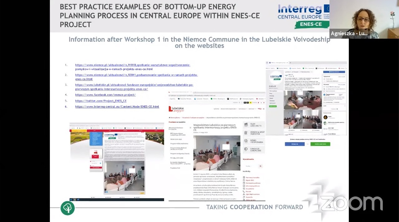 print screen ekranu monitora zawierajacy slajd prezentacji, w prawym górnym rogu logo projektu otaz zdjęcie ucestnika wygłaszającego prezentację