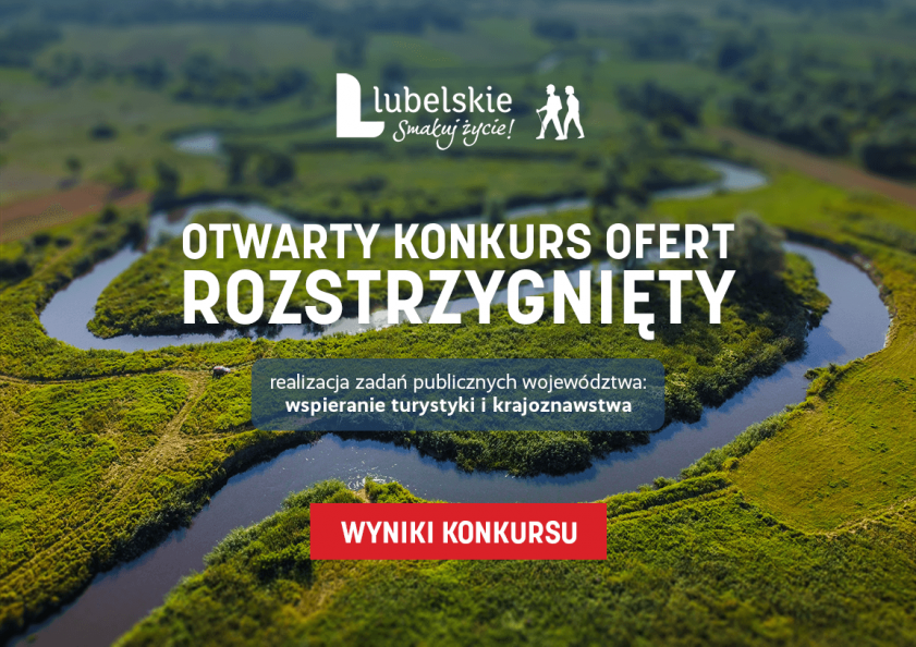 meandry rzeki w tle, na tle napis otwarty konkurs ofert rozstrzygnięty Wyniki konkursu