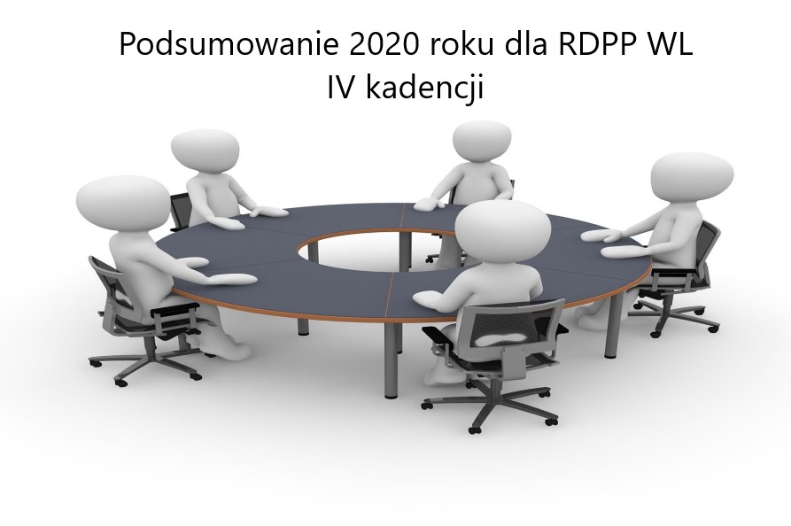 Obrazek z białym tłem na środku stół z dookoła siedzącymi postaciami