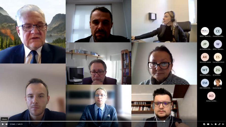 Zdjęcie przedstawiające widok z kamerek internetowych, ukazujące uczestników posiedzenia zarówno kobiety jak i mężczyzn