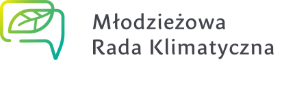 Grafika zielonego listka i napis Młodzieżowa Rada Klimatyczna