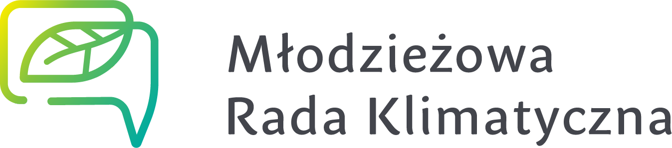Grafika zielonego listka i napis Młodzieżowa Rada Klimatyczna