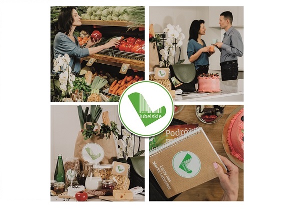 Grafika podzielona na cztery częsci na kązdej z nich znajdują sie produkty spożywcze oznaczone marką lubelskie oraz kobieta i mężczyzna którzy uzywają tych produktów