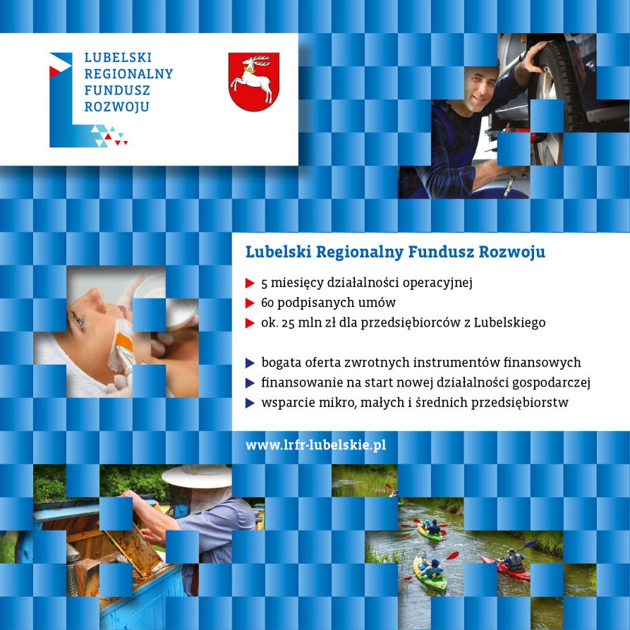 Plakat informujacy o 60 podpisanych umów przez LRFR na kwote ok. 25 mln zł w trakcie 5-miesięcznej działalności spółki LRFR