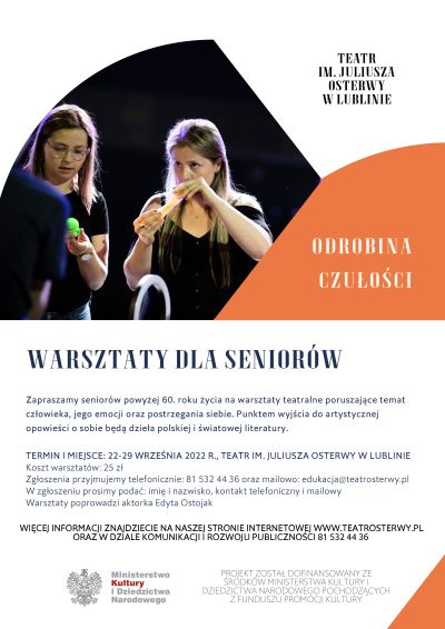 dwie kobiety na czarnym tle obok napis teatr imienia Juliusza Osterwy w Lublinie