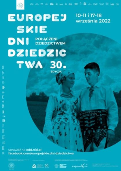 napis Europejskie Dni Dziedzictwa , kobieta i mężczyzna w stroju ludowym