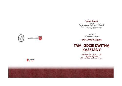 zaproszenie na promocję książki Tam gdzie kwitną kasztany