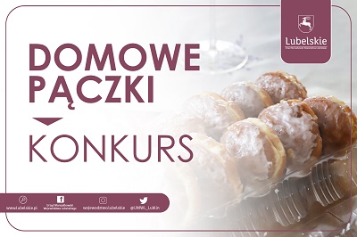 Opakowanie pączków i napis Domowe pączki konkurs