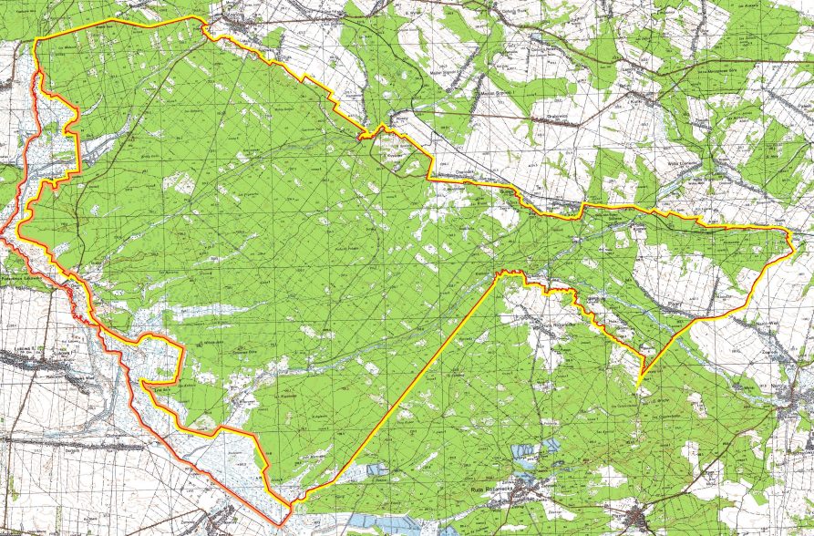 Fragment mapy z zaznaczonymi granicami parku