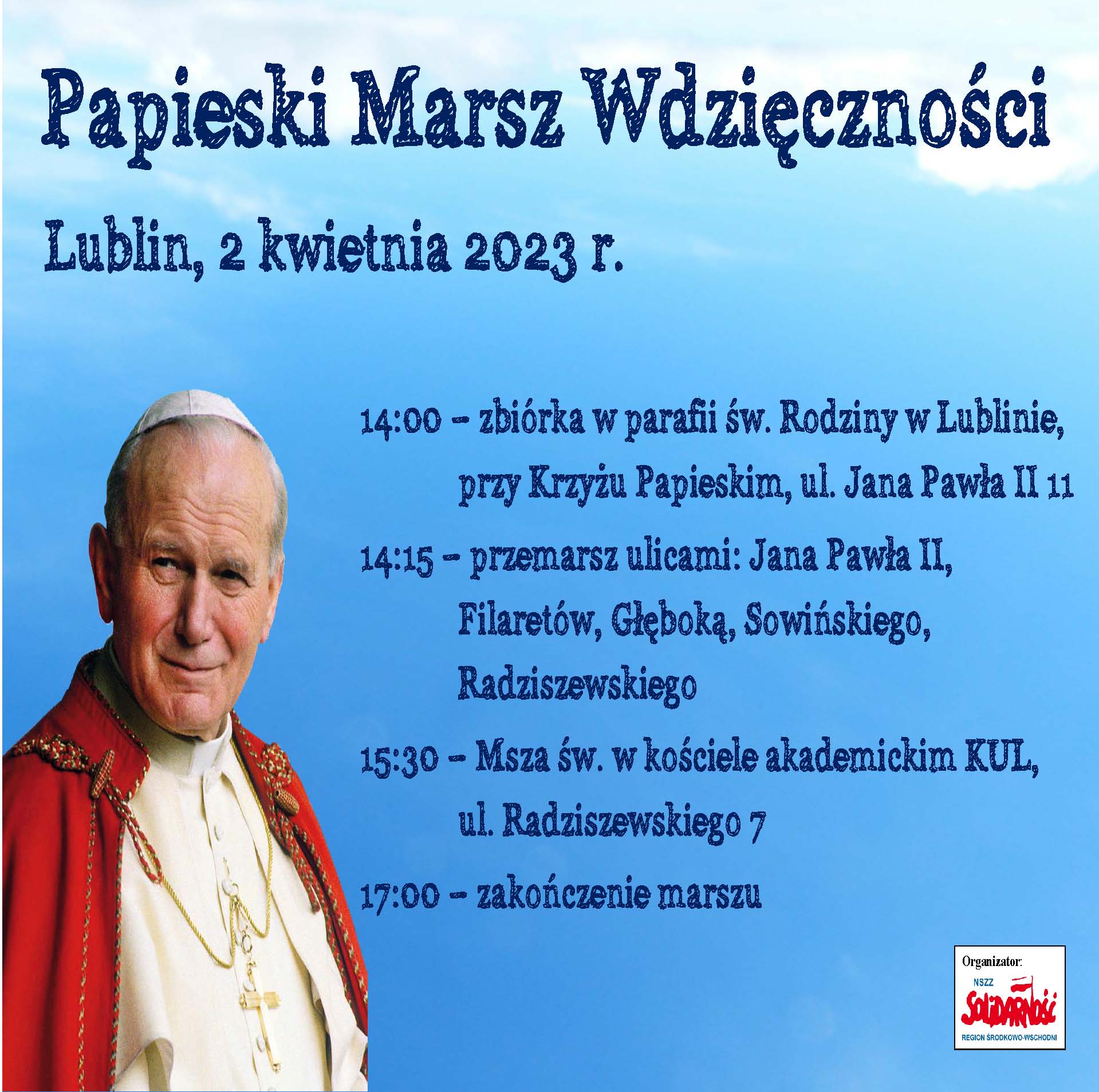 Papieski Marsz Wdzięczności agenda wydarzenia