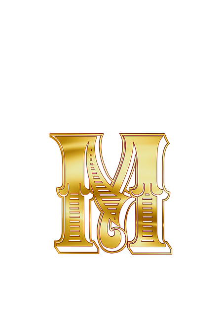 litera M w kolorze złota