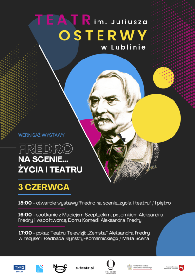Plakat do wydarzenia z wizerunkiem Fredry
