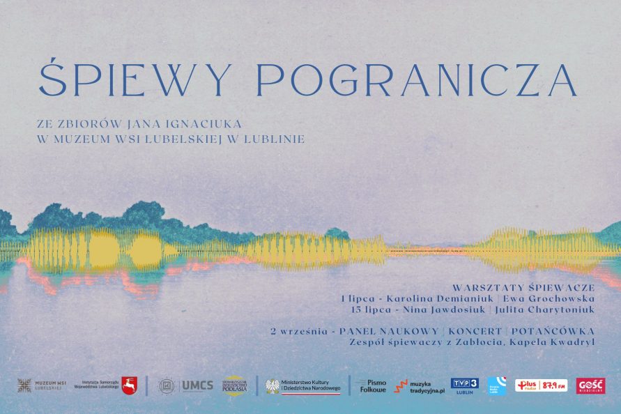 plakat w tonacji niebieskiego z napisem Śpiewy pogranicza