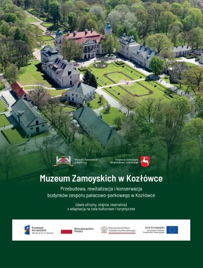 widok z lotu ptaka na pałac i park w Kozłówce