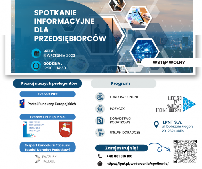 grafika dotycząca spotkania informacyjnego dla przedsiębiorców