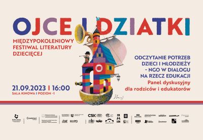 Napis Ojce i Dziatki Kolorowy rysunek przedstawiający żaglowiec