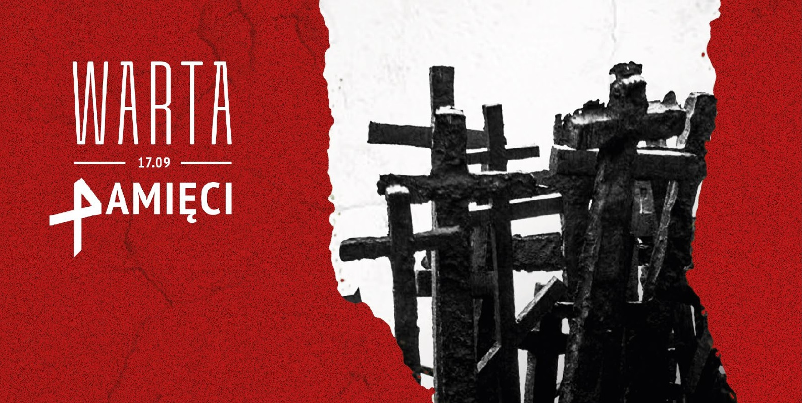 zdjęcie drewnianych krzyży i napis Warta Pamięci