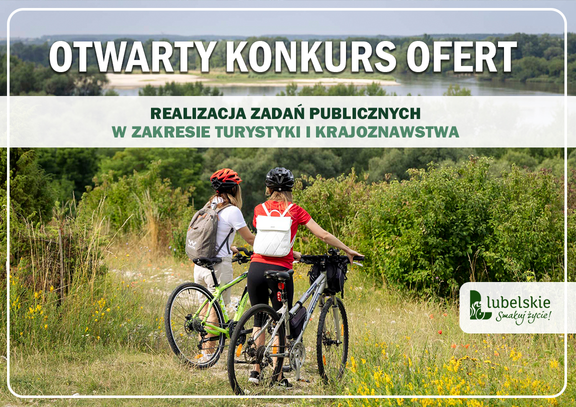 dwie osoby z rowerami, w tle rzeka Wisła