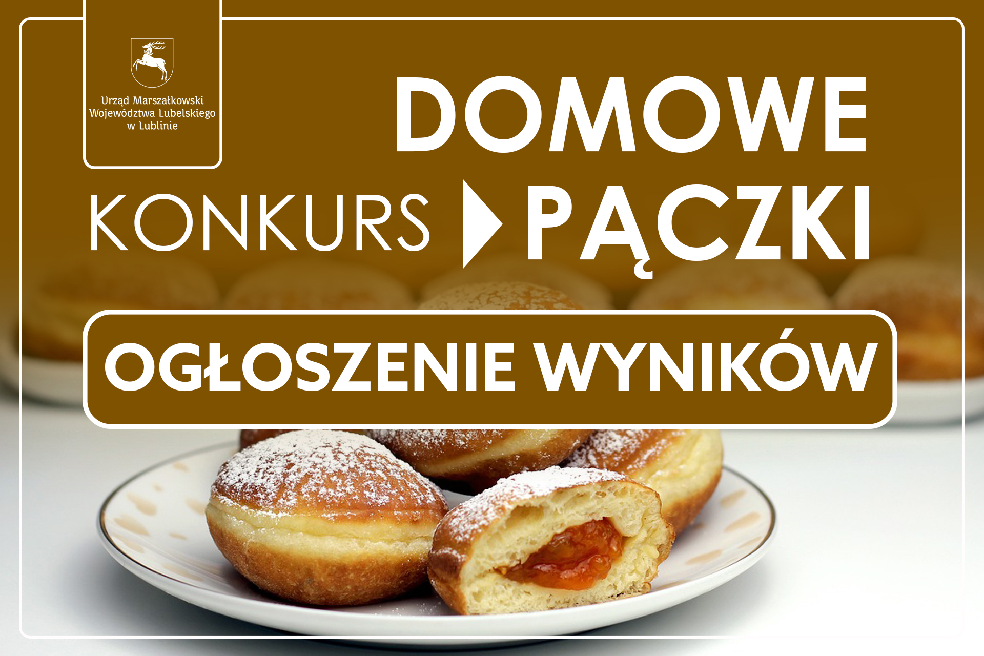 talerz z pączkami i napis konkurs domowe pączki ogłoszenie wyników