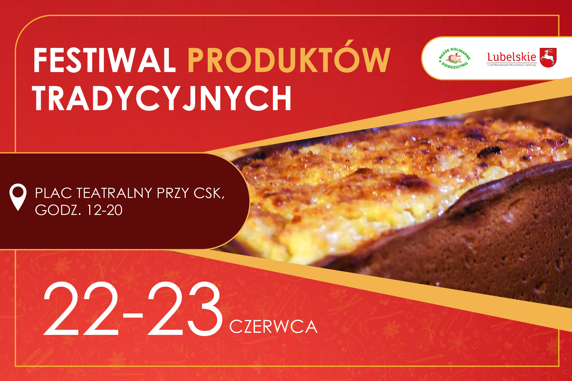 Grafika z napisem Festiwal Produkrów Tradycyjnych 22-23 czerwca