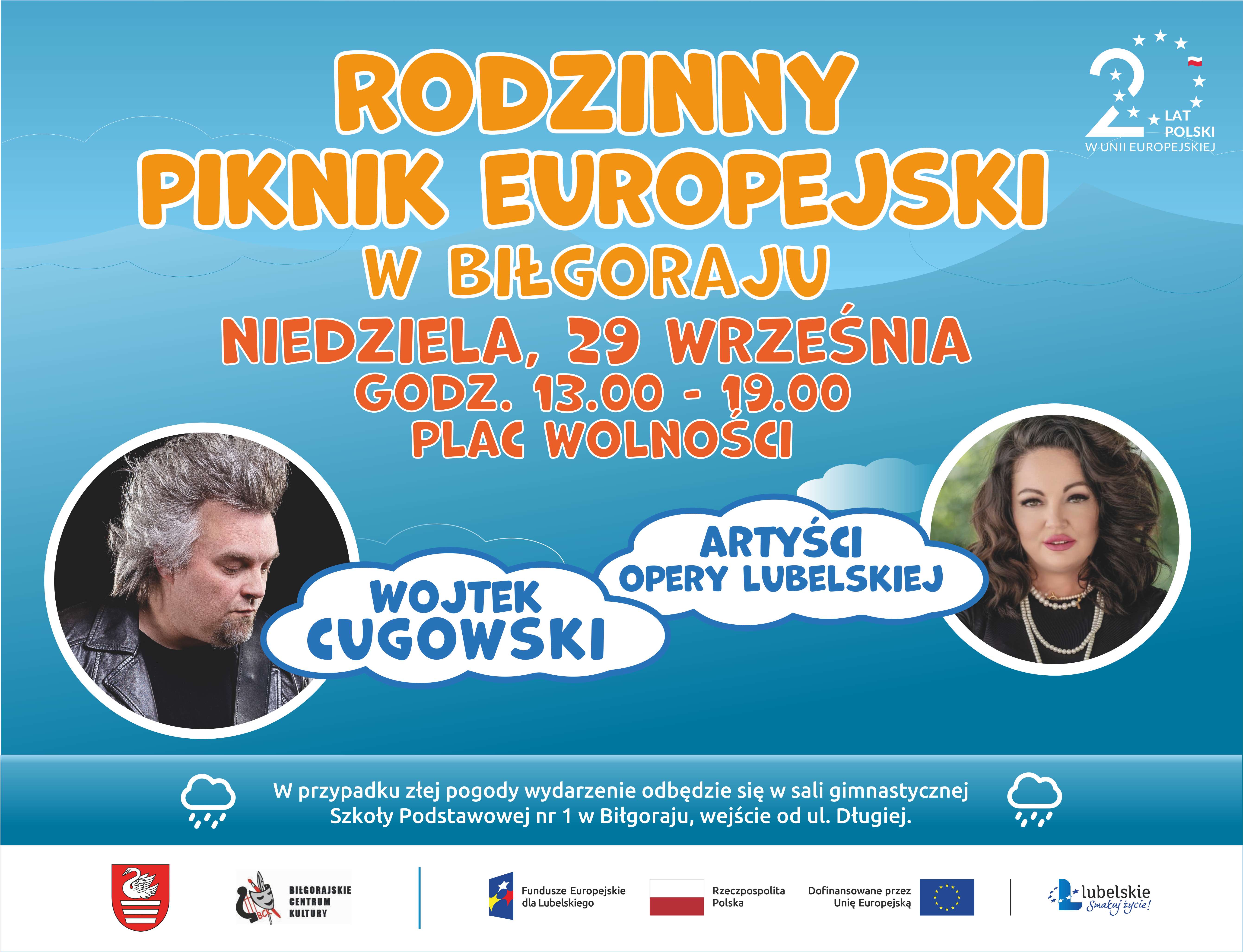Plakat do wydarzenia Rodzinny Piknik Europejski w Biłgoraju, wszystkie informacje znajdują się w artykule