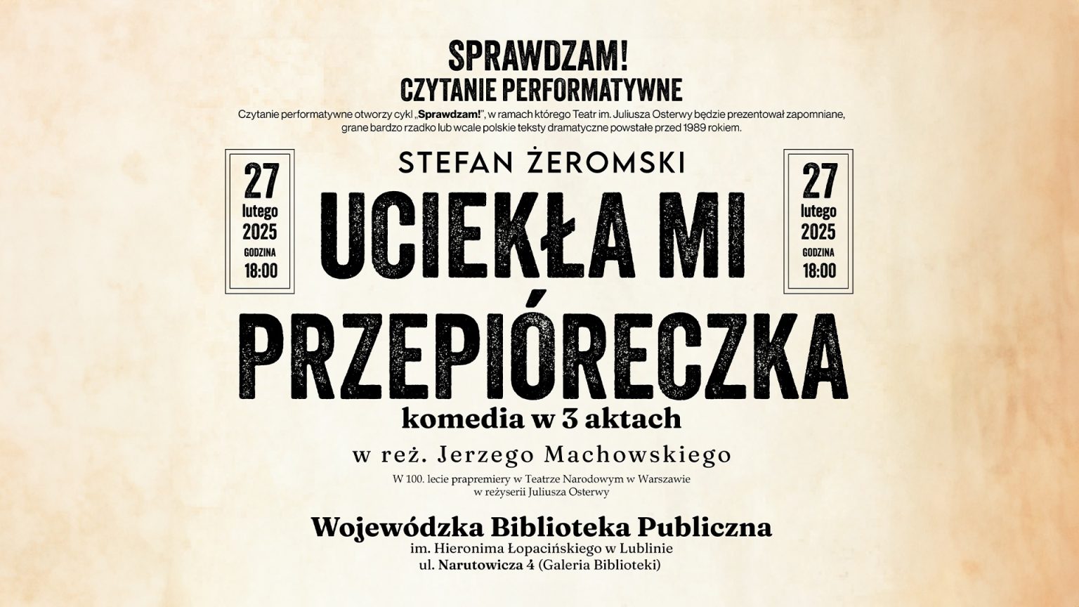Plakat do wydarzenia Sprawdzam! czytanie performatywne