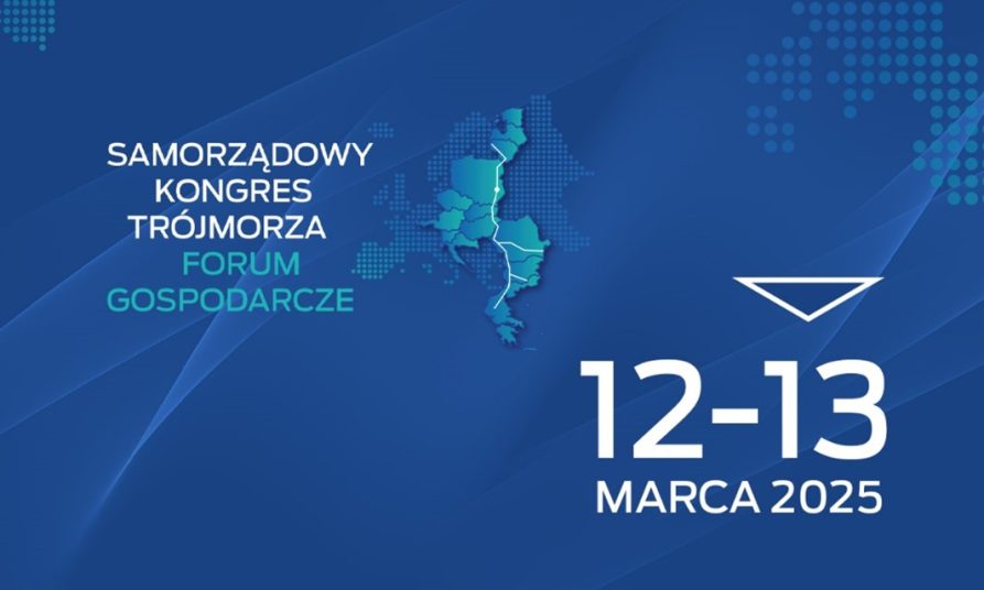 Na obrazku znajduje się grafika wydarzenia Miedzynarodowego kongresu trójmorza wraz z datą 12-13 marca 2025 r.