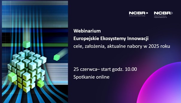 na grafice znajdują się informacje o webinarium Europejskie ekosystemy innowacji wraz z datą i godziną rozpoczęcia.