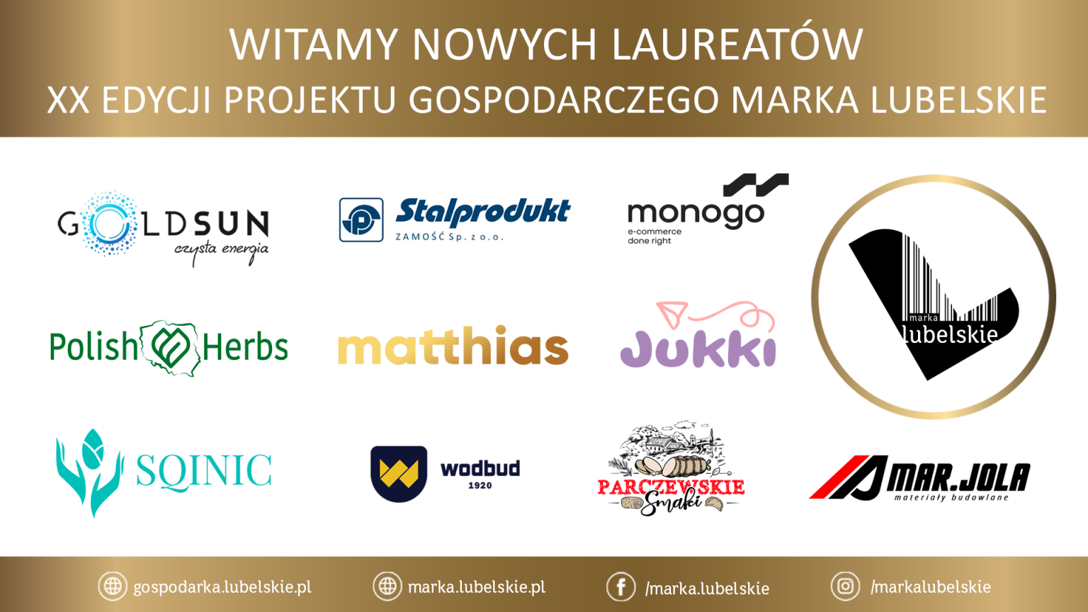 Grafika z logotypami nowych laureatów certyfikatu Marka Lubelskie