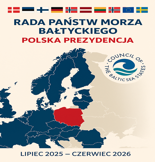 Logo Rady Państw Morza Bałtyckiego obok mapy z zaznaczonymi państwami